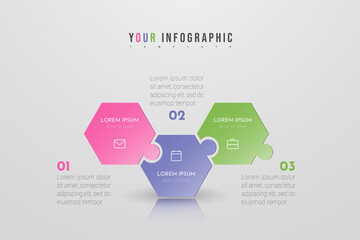 Wall Mural - Puzzle infographic concept design with 3 options or steps. Can be used for brochure, business, web design, annual report, flow charts, diagram, presentations.