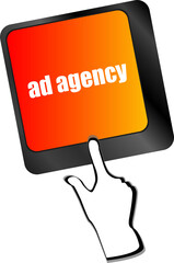 Poster - Advertising concept: computer keyboard with word Ad Agency