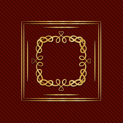 Gold art deco frame with ornament on red background design of Retro decoration and gatsby theme Vector illustration