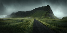 South Iceland Beautiful Nature Dramatic Landscape. Panorama View. Color Toned Filter