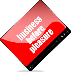 Poster - Video player for web with business before pleasure words