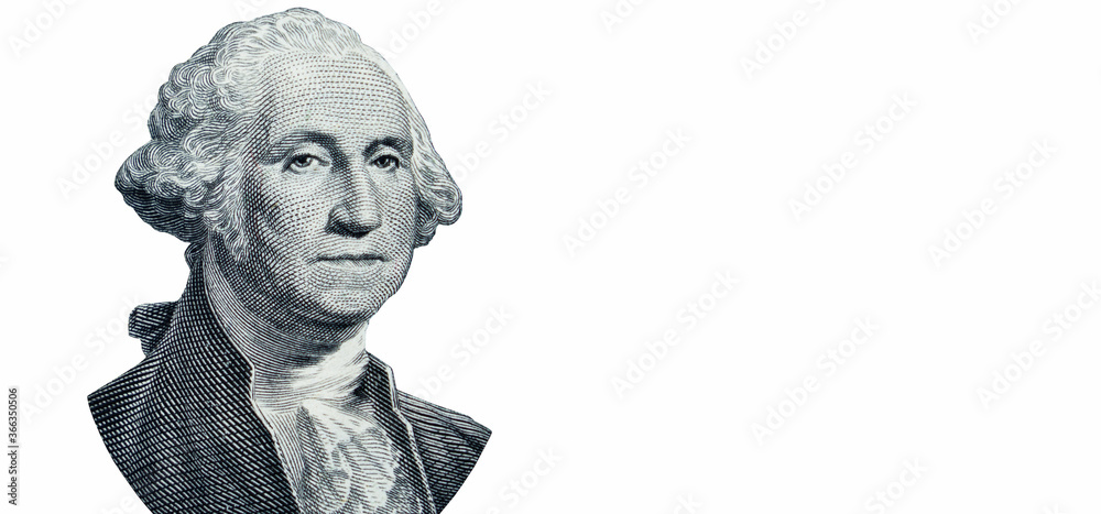 Portrait of George Washington on one Dollar bill isolated on white background as symbol of Business, wealth and profit. - obrazy, fototapety, plakaty 