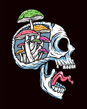 Skull And Mushroom Vector Illustration