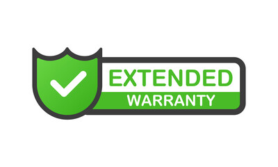 Poster - Extended warranty shield sticker icon isolated on white background. Green banner. Vector