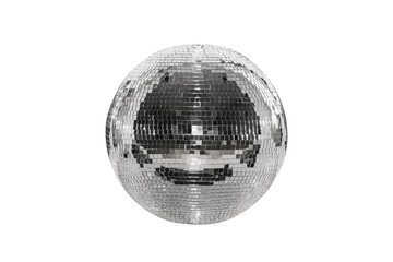 Disco ball isolated on a white background. A spherical object with a mirror surface. Mirror ball. Concept of a night club party, club life.