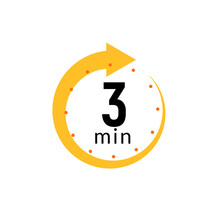 3 Minutes Clock Quick Number Icon. 3min Time Circle Icon