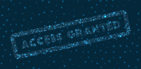 Access granted word in digital style. Glowing geometric access granted badge. Powerful vector illustration.