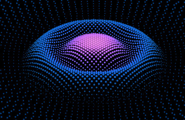 Poster - Node surface sea dot wave glowing stream. Drip drop data information. Statistic flow dynamic particles. Chain of nodes.