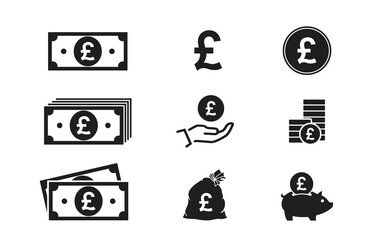 Wall Mural - british pound banknotes, coins money icons. financial infographic elements and symbols for web design