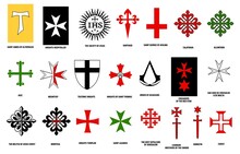 Orders Of Chivalry Vector Design Of Military And Religious Orders Of Knights. Medieval Knights Heraldic Emblems With Crosses, Fleur-de-lis, Swords And Shields, Sun And Stars, Heraldry Themes