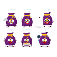 Wall Mural - Cartoon character of magic money sack with various chef emoticons