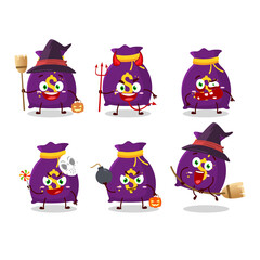 Poster - Halloween expression emoticons with cartoon character of magic money sack