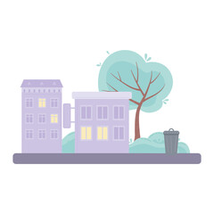 Poster - city urban building street tree scene isolated design icon