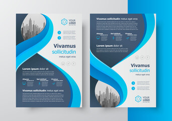 Wall Mural - Flyer Blue curves waves brochure design template business cover