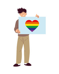 Poster - man cartoon with lgbti heart on banner board vector design