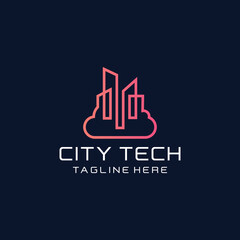 Wall Mural - Tech city logo line art style template