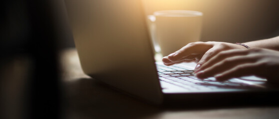 concept, woman on your laptop closely. worked from home / shopping online