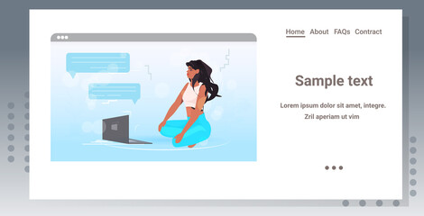 Poster - woman using laptop chatting during video call remote work quarantine isolation chat bubble communication concept web browser window copy space full length horizontal vector illustration