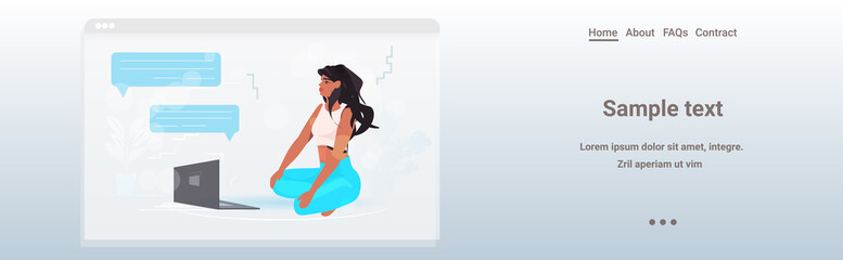 Poster - woman using laptop chatting during video call remote work quarantine isolation chat bubble communication concept web browser window copy space full length horizontal vector illustration