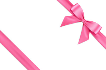 realistic pink bow shiny satin and ribbon with shadow for decorate your greeting card vector isolate