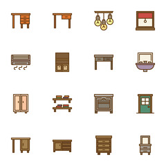 Aufkleber - household furniture filled outline icons set, line vector symbol collection, linear colorful pictogr
