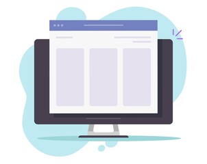 Aufkleber - Website in browser window on desktop computer or web site page layout on pc screen vector flat cartoon, illustrated internet webpage frame isolated modern design