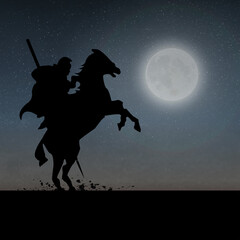 Wall Mural - A Mounted Warrior Under The Moonlight