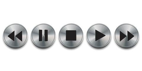 Aufkleber - Play and pause icon. Metal buttons. Music controls. Vector image. Stock photo.