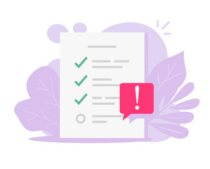 Fototapete - Important task or to do check list reminder notice message on paper form or scheduled agenda checklist with main major checkmarks memo vector flat cartoon colorful illustration