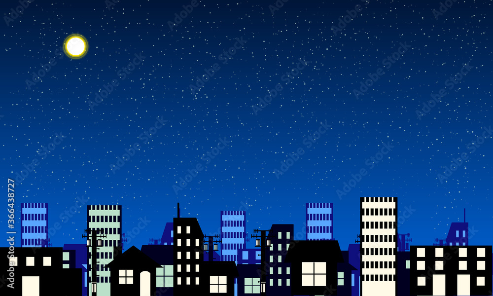 シンプルでアニメ風なベクターの街なかの背景イラスト 夜版夜景（早朝