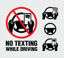 No Texting, No Cell Phone Use While Driving Vector Sign