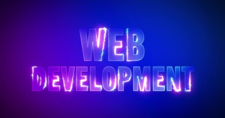 Wall Mural - web development. electric lightning words. burning logotype on purple blue background. high quality 