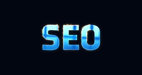 Wall Mural - seo, search engine optimization. electric lightning text. burning logo reveal animation on black bac
