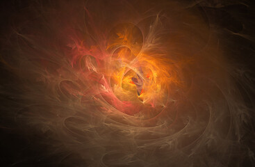 Poster - Fractals, abstract fire in vortex motion with sparks and flame patterns