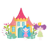 Fototapeta Konie - cute little fairies princess tale cartoon castle flowers