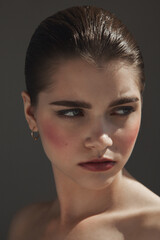 fashion beauty portrait of woman with sunlight