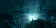 Man Exploring Dark Fantasy Cave 3d Illustration
