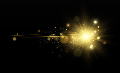 Poster - Beautiful golden vector illustration of a star on a translucent background with gold dust and glitters. A magnificent light base for your design.