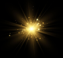 Poster - Beautiful golden vector illustration of a star on a translucent background with gold dust and glitters. A magnificent light base for your design.