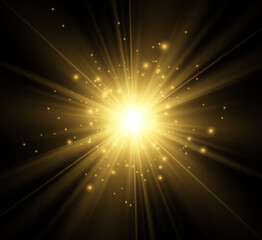 Poster - Beautiful golden vector illustration of a star on a translucent background with gold dust and glitters. A magnificent light base for your design.