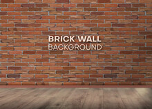 Room With Brown Brick Wall And Wooden Floor, Background. Vector Illustration