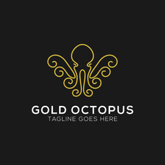 Gold Octopus logo design with line art style. abstract octopus vector illustration