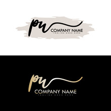 PN Initial Handwriting With Brush Template And Gold Initials Logo Design.