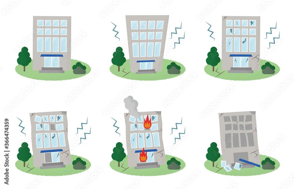 地震の被害に遭う住宅のベクターイラストセット Stock Vector | Adobe Stock