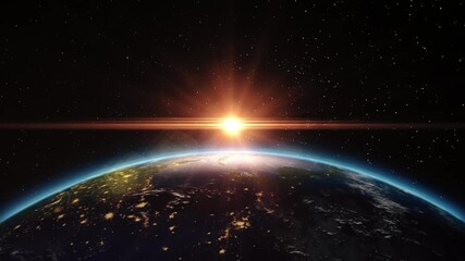 sunrise view from space on planet earth. high detailed 4k 3d render animation. elements of this imag