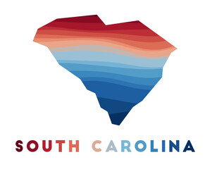 Wall Mural - South Carolina map. Map of the us state with beautiful geometric waves in red blue colors. Vivid South Carolina shape. Vector illustration.