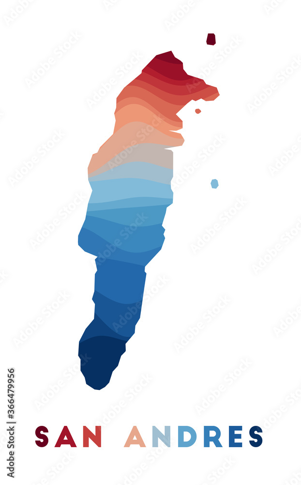 San Andres map. Map of the island with beautiful geometric waves in red ...