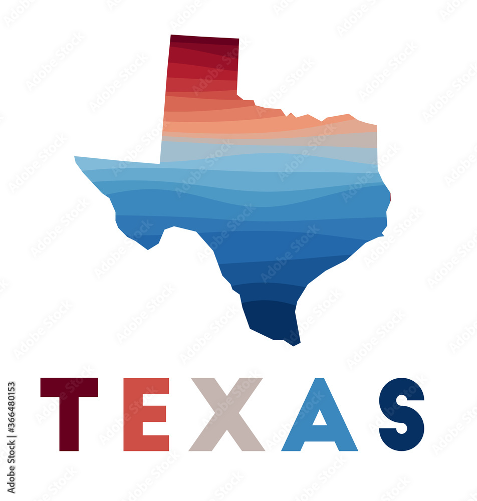 Texas map. Map of the US state with beautiful geometric waves in red ...