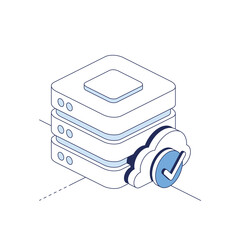 Poster - Server cloud checkmark. Vector 3d line isometric, color web icons set, new flat style. Creative illustration, idea for infographics.