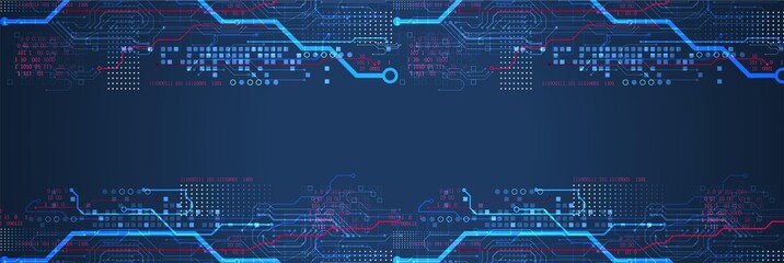 Abstract technology concept. Circuit board, high computer color background. Vector illustration with space for content, web - template, business tech presentation.